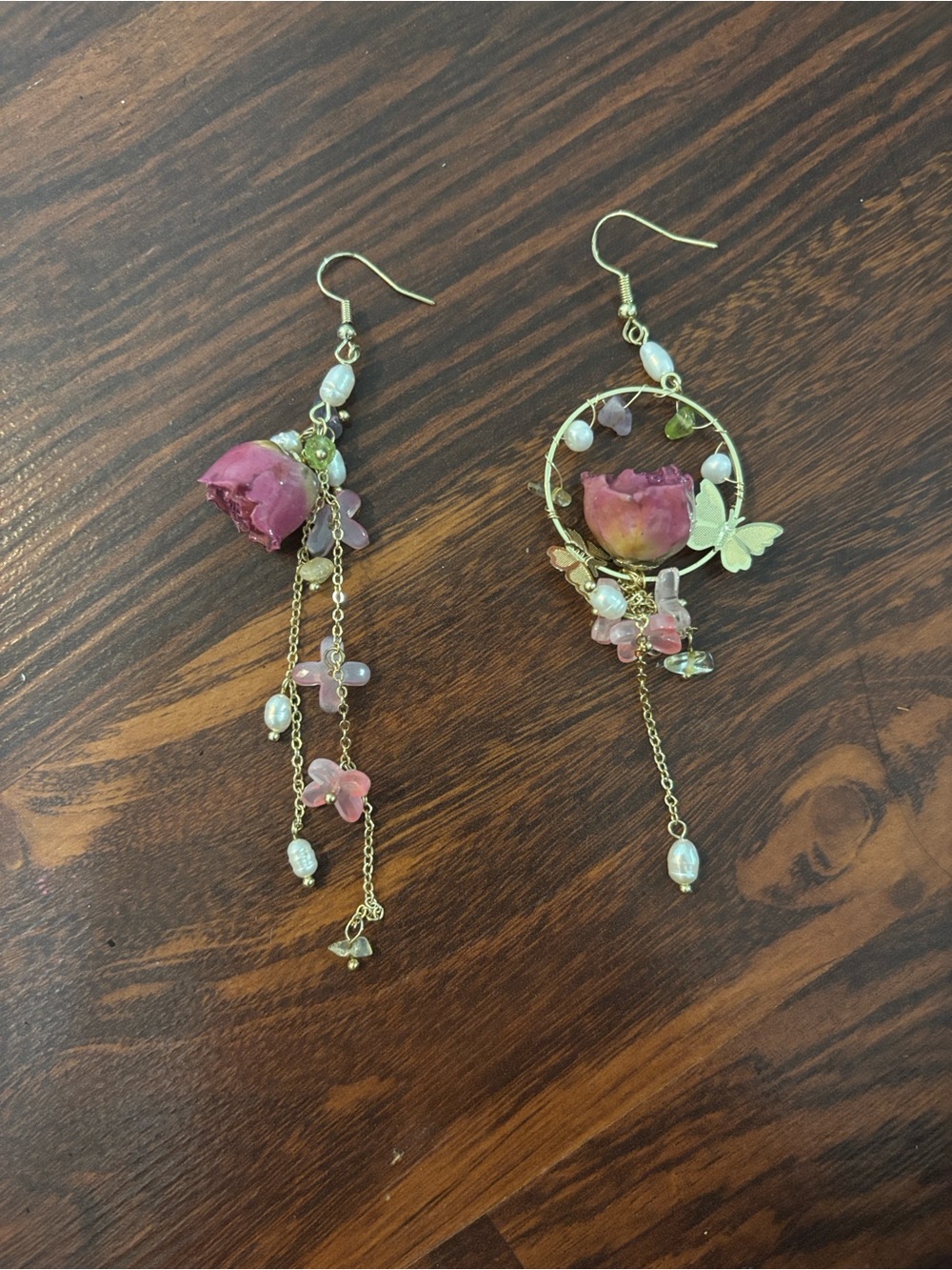 Handmade Delicate Pink Floral Dangle Earrings